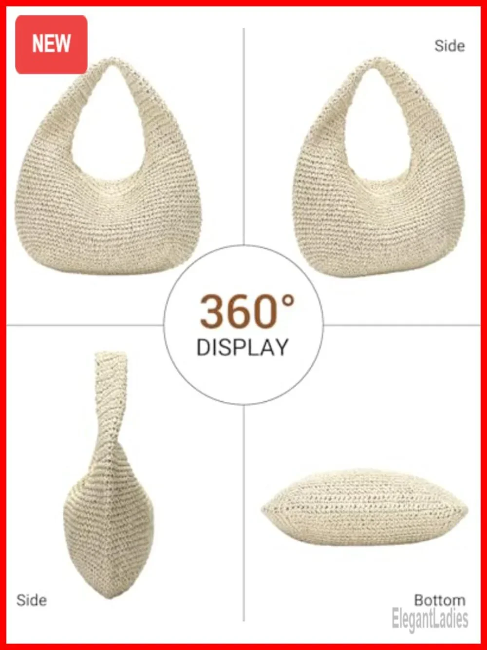 Handmade Straw Woven Crescent Hobo Shoulder Bag Beach Purse Tote